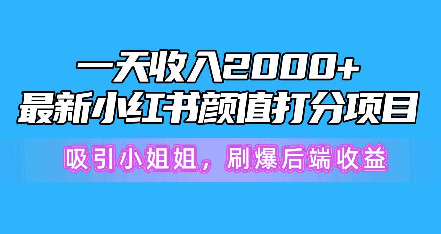 （10187期）一天收入2000+，最新小红书颜值打分项目，吸引小姐姐，刷爆后端收益-靠谱项目库