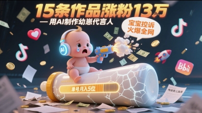 用AI制作幼崽代言人，宝宝的控诉火爆全网，15条作品涨粉13W，单号月入5位数实操教程-靠谱项目库