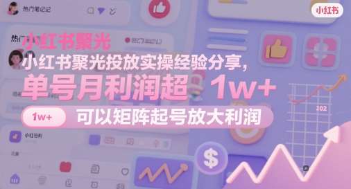 小红书聚光投放实操经验分享，单号月利润超1w+，可以矩阵起号放大利润-靠谱项目库
