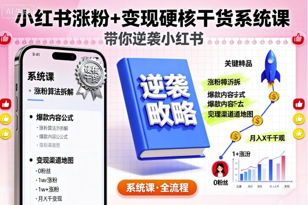 小红书涨粉+变现硬核干货系统课，带你逆袭小红书-靠谱项目库