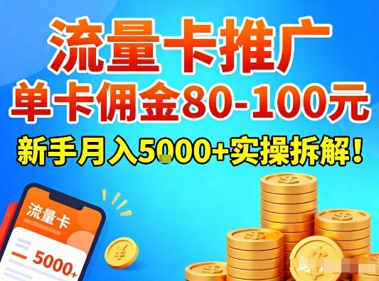 流量卡推广，单卡佣金80-100，新手月入5k+实操拆解！-靠谱项目库