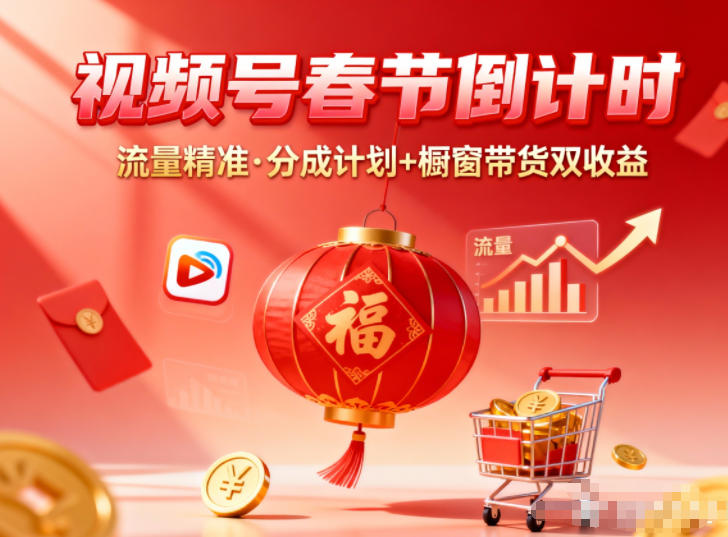 视频号做春节倒计时，流量精准，分成计划+橱窗带货双收益-靠谱项目库