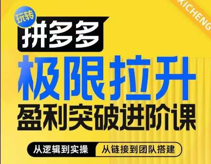 拼多多极限拉升盈利突破进阶课，​从算法到玩法，从玩法到团队搭建，体系化系统性帮助商家实现利润提升-靠谱项目库