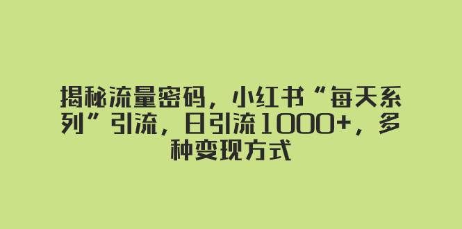 （8179期）揭秘流量密码，小红书“每天系列”引流，日引流1000+，多种变现方式-靠谱项目库