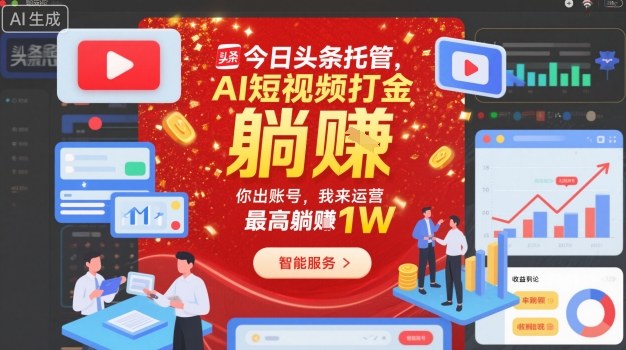 今日头条托管，AI短视频打金，你出账号，我来运营，最高躺賺1W【揭秘】-靠谱项目库