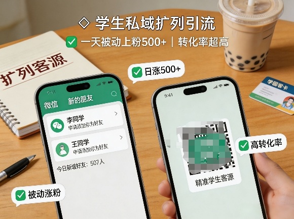 学生私域扩列引流，一天被动上粉500+，转化率超高-靠谱项目库