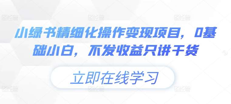 小绿书精细化操作变现项目，0基础小白，不发收益只讲干货-靠谱项目库