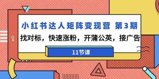 小红书达人矩阵变现营第3期，找对标，快速涨粉，开蒲公英，接广告（11节课）-靠谱项目库
