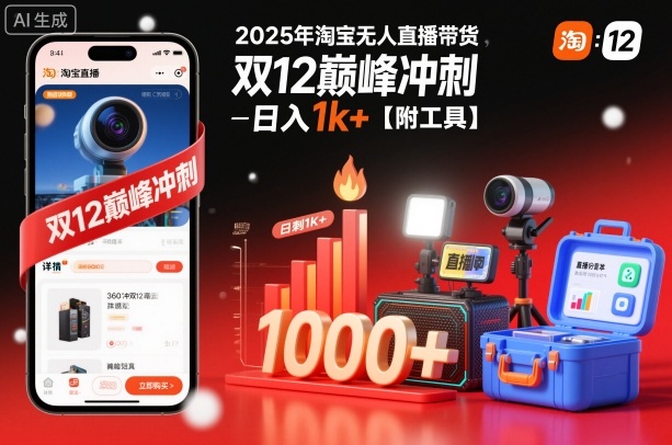 2025年淘宝无人直播带货，冲刺双12，日入1k+【附工具】【揭秘】-靠谱项目库