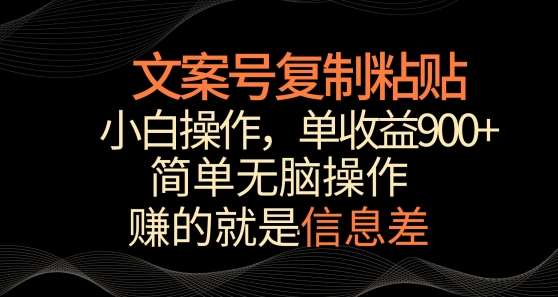 文案号掘金，简单复制粘贴，小白操作，单作品收益900+【揭秘】-靠谱项目库