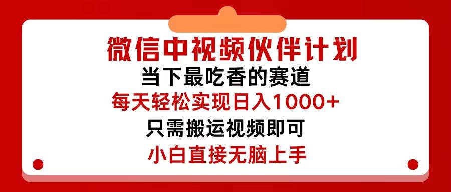 微信中视频伙伴计划，仅靠搬运就能轻松实现日入500+，关键操作还简单，…-靠谱项目库