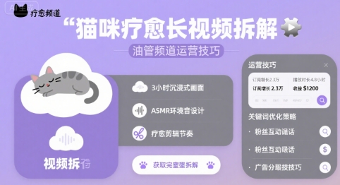 猫咪疗愈长视频拆解 &油管频道运营技巧-靠谱项目库