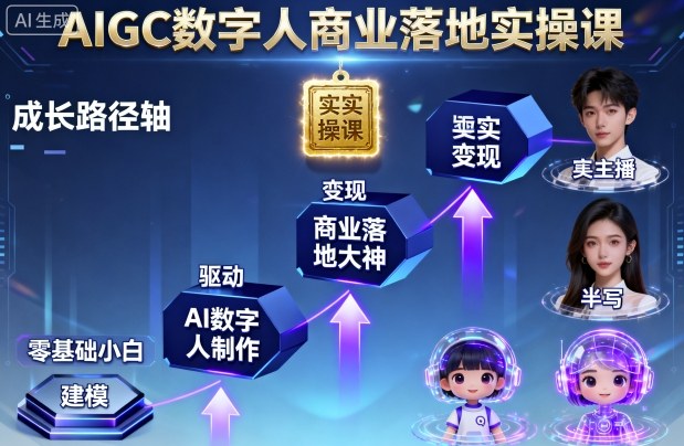 AIGC数字人商业落地实操课，从零基础小白到AI数字人大神-靠谱项目库