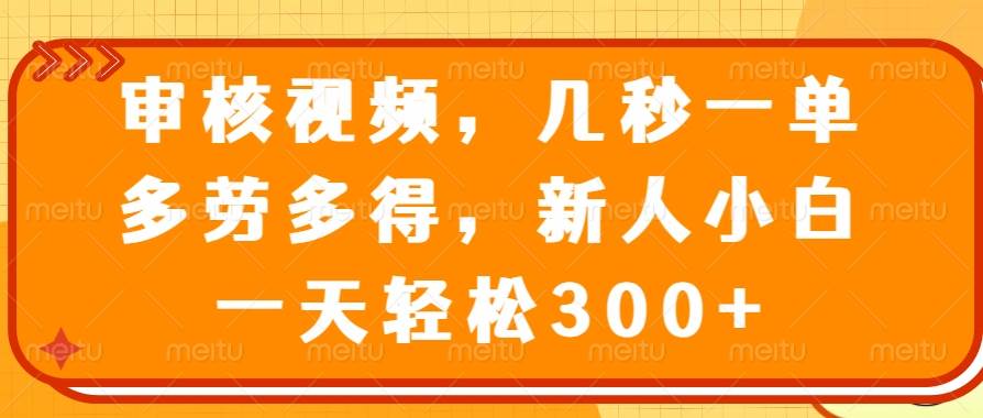 （14294期）审核视频，几秒一单，多劳多得，新人小白一天轻松300+-靠谱项目库