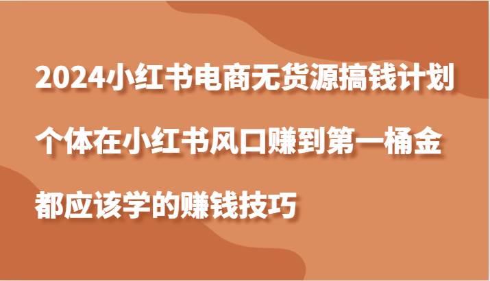 2024小红书电商无货源搞钱计划，个体在小红书风口赚到第一桶金应该学的赚钱技巧-靠谱项目库