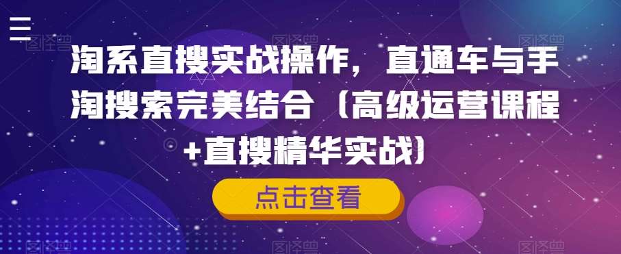 淘系直搜实战操作，直通车与手淘搜索完美结合（高级运营课程+直搜精华实战）-靠谱项目库