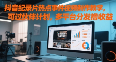 抖音纪录片热点事件视频制作教学，可过伙伴计划，多平台分发撸收益-靠谱项目库