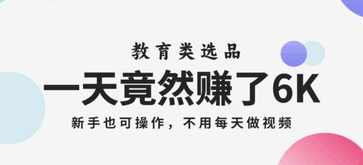 一天竟然赚了6000多，教育类选品，新手也可操作，更不用每天做短视频【揭秘】-靠谱项目库