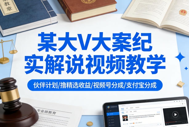 某大V大案纪实解说视频教学，可做伙伴计划、撸精选收益，视频号和支付宝分成计划均可-靠谱项目库