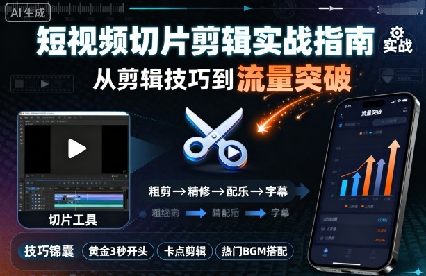 短视频切片剪辑实战指南，从剪辑技巧到流量突破-靠谱项目库