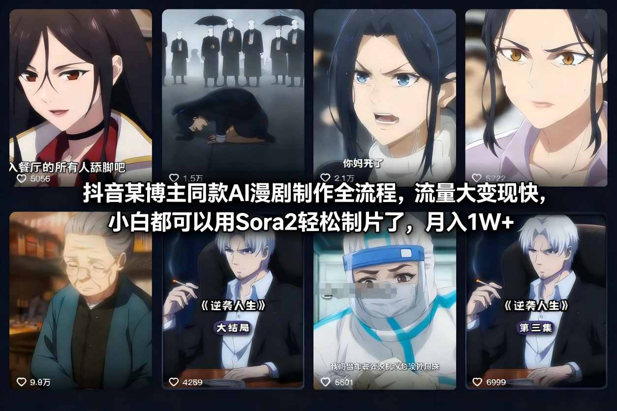 抖音某博主同款AI漫剧制作全流程，流量大变现快，小白都可以用Sora2轻松制片了，月入1W+-靠谱项目库