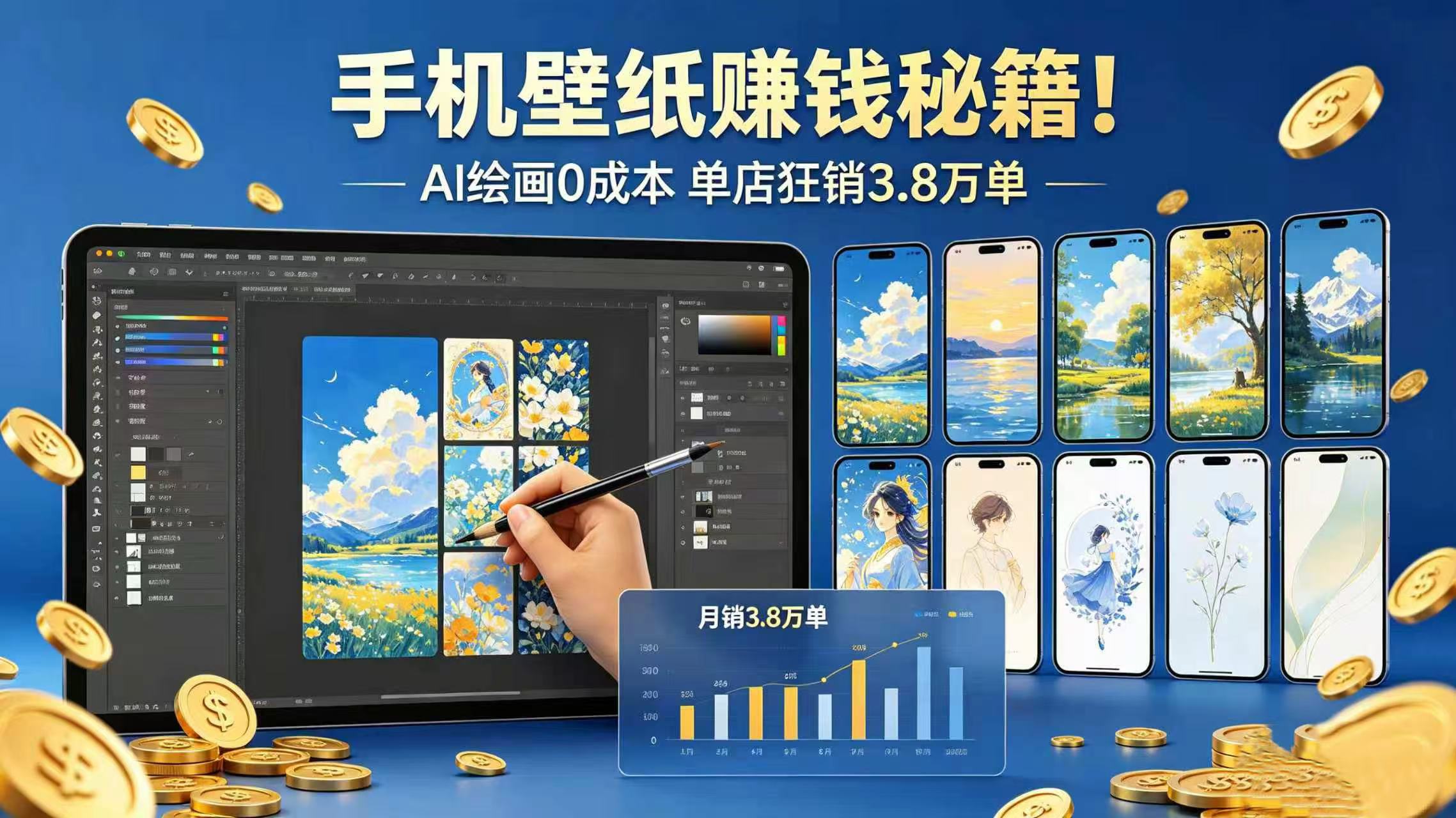 手机壁纸赚钱秘籍！AI 绘画 0 成本 单店狂销 3.8 万单-靠谱项目库