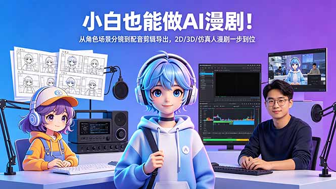 （18343期）小白也能做AI漫剧！从角色场景分镜到配音剪辑导出，2D/3D/仿真人漫剧一步到位-靠谱项目库