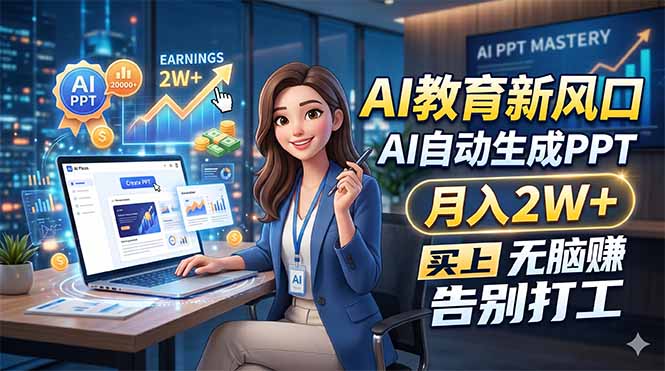 （18330期）AI教育新风口，AI自动生成PPT，月入2W+，无脑赚，告别打工-靠谱项目库
