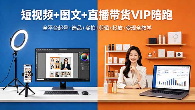 （18319期）短视频+图文+直播带货VIP陪跑，全平台起号+选品+实拍+剪辑+投放+变现全教学-靠谱项目库