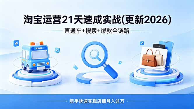 （18316期）淘宝运营21天速成实战(更新4月)，直通车+搜索+爆款全链路，新手快速实现店铺月入过万-靠谱项目库