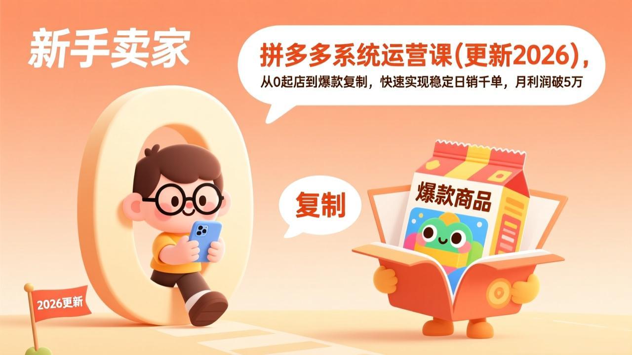 （18317期）拼多多系统运营课(更新4月)，从0起店到爆款复制，快速实现稳定日销千单，月利润破5万-靠谱项目库