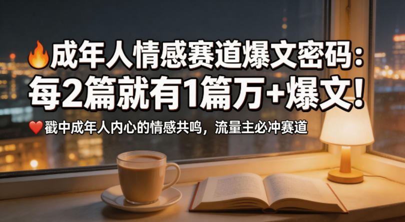 公众号流量主成年人情感心理赛道，流量最大，受众最广的主流赛道之一，平均每2篇就有1篇万爆文章-靠谱项目库