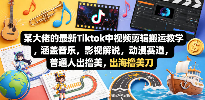 某大佬的最新Tiktok中视频剪辑搬运教学，涵盖音乐，影视解说，动漫赛道，普通人出海撸美刀-靠谱项目库