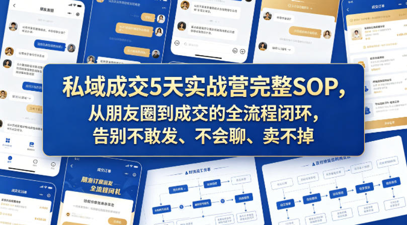 私域成交5天实战营完整SOP，从朋友圈到成交的全流程闭环，告别不敢发、不会聊、卖不掉-靠谱项目库