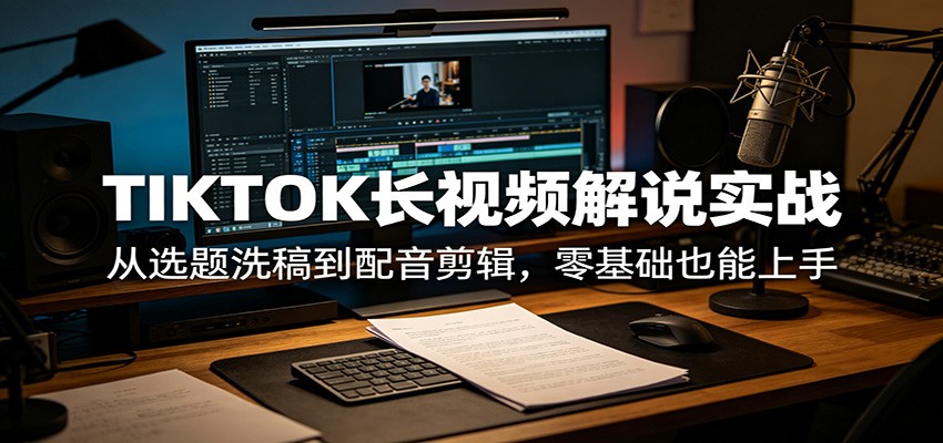 TIKTOK长视频解说实战：从选题洗稿到配音剪辑，零基础也能上手-靠谱项目库