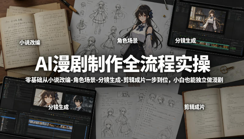 AI漫剧制作全流程实操，零基础从小说改编-角色场景-分镜生成-剪辑成片一步到位，小白也能独立做漫剧-靠谱项目库