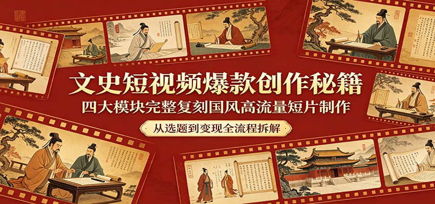 文史短视频爆款创作秘籍：四大模块完整复刻国风高流量短片制作-靠谱项目库