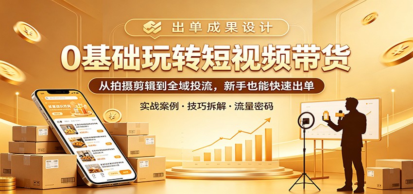 0基础玩转短视频带货：从拍摄剪辑到全域投流，新手也能快速出单-靠谱项目库